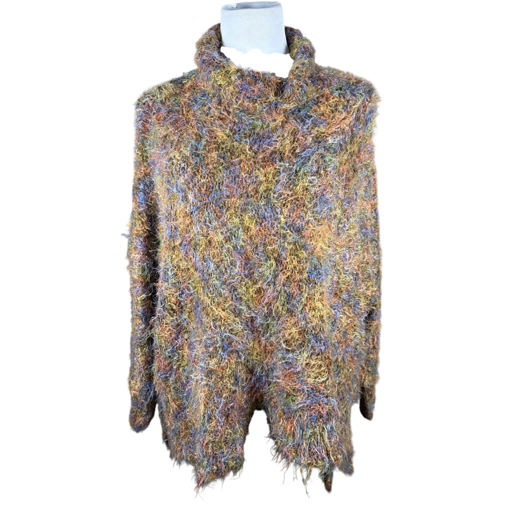 Perry Ellis Womens Multi Color Eyelash Knit Cowl Neck Oversized Shaggy Sweater‎